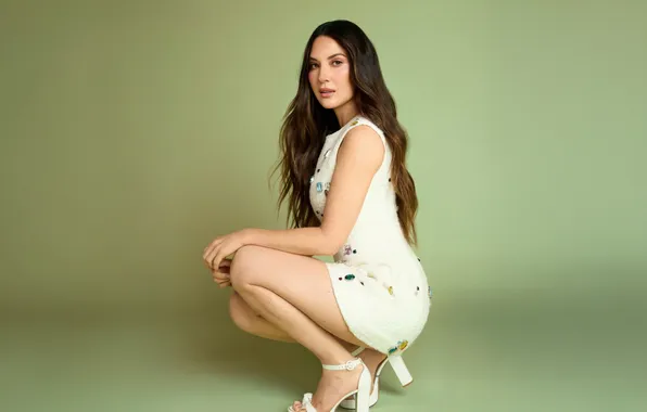 Взгляд, поза, фон, портрет, платье, актриса, шатенка, Olivia Munn