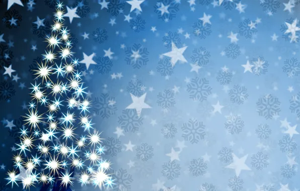 Снежинки, праздник, графика, новый год, рождество, звёзды, искры, ёлка
