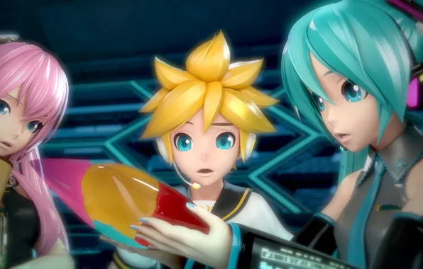 Девушки, мальчик, vocaloid, Hatsune Miku, luka, Kagamine len