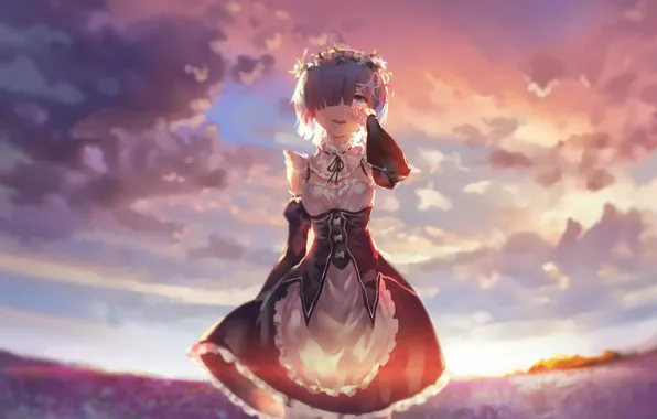 Девушка, слёзы, anime, art, плачет, Rem, Re: Zero kara Hajimeru Isekai Seikatsu
