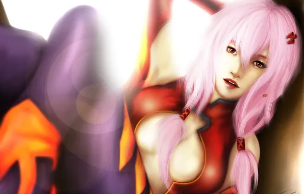 Девушка, свет, арт, сидя, guilty crown, розовые волосы, yuzuriha inori