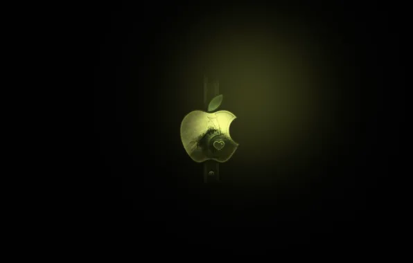 Зеленый, фон, черный, apple, минимализм, лого, mac