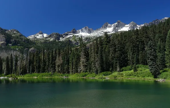 Картинка лес, деревья, горы, озеро, Каскадные горы, Mount Baker-Snoqualmie National Forest, Washington State, Alpine Lakes Wilderness