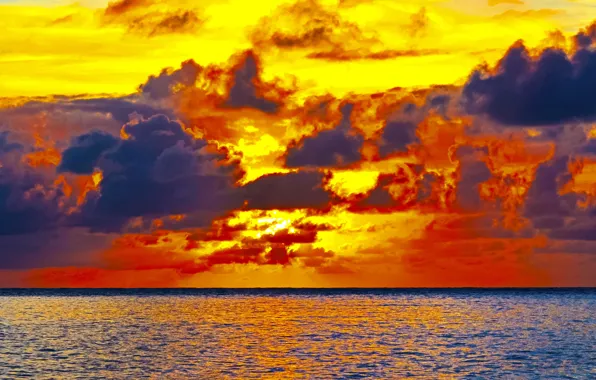 Twilight, sea, sunset, clouds, dusk, seaside, horizon