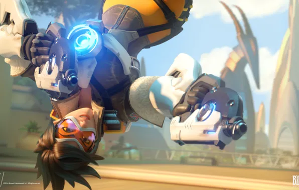 Девушка, Очки, Полет, Girl, Blizzard, Overwatch, Tracer, Lena Oxton