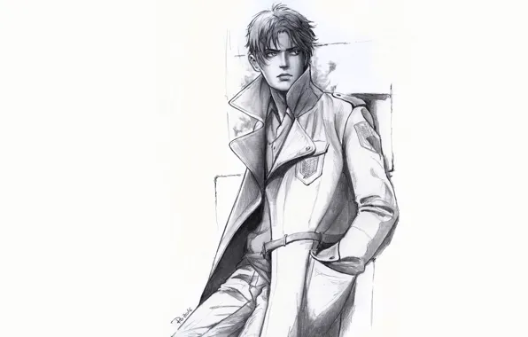 Взгляд, стиль, рисунок, парень, пальто, Атака Титанов, Shingeki No Kyojin, Эрен Йегер