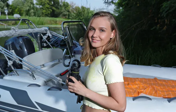 Nature, lake, model, brunette, boat, countryside, gorgeous, photoshoot