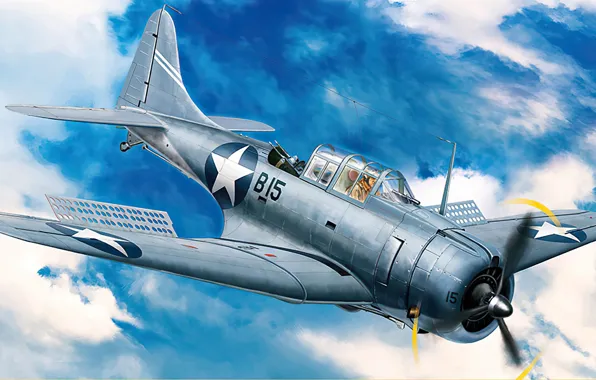 Картинка bomber, art, airplane, aviation, ww2, dive, SBD-3 Dauntless