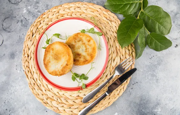 Листья, Столовые приборы, Сырники