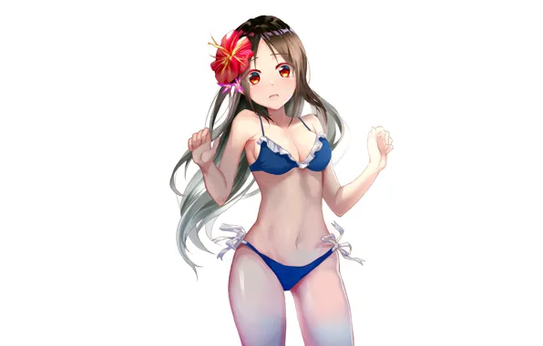 Girl, sexy, cleavage, long hair, boobs, anime, flowers, beautiful