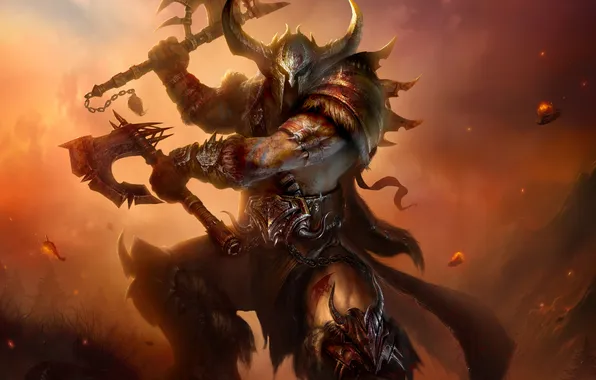 Картинка metal, Diablo 3, Diablo, helmet, Barbarian, Armor, axes