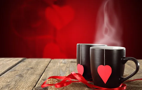 Картинка love, hot, drink, coffee, valentine, cafe, mugs