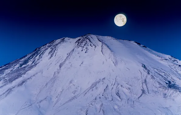 Картинка луна, гора, Япония, Fuji