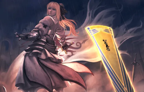 Девушка, ночь, аниме, воин, арт, сейбер, Fate / Grand Order