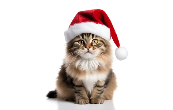 Кошка, взгляд, котенок, маленький, малыш, Рождество, милый, белый фон
