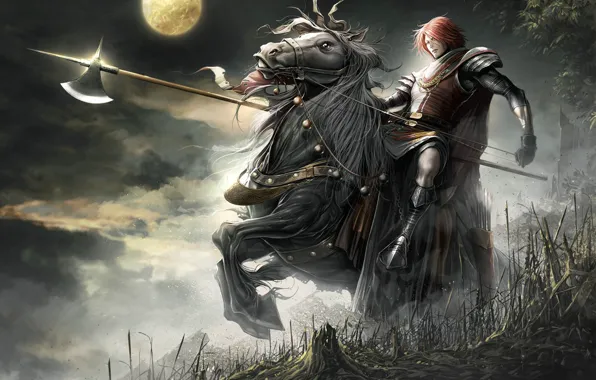 Картинка луна, лошадь, рыцарь, The Cross Rancor, Lineage