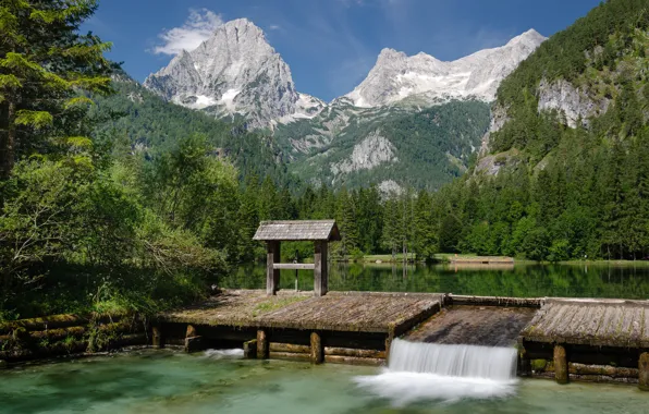 Картинка лес, горы, озеро, Австрия, Austria, Alps, Upper Austria, Верхняя Австрия