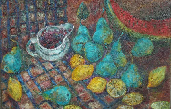 Картинка ягоды, лимон, Светлана Нестерова, кусок арбуза, Голубые груши