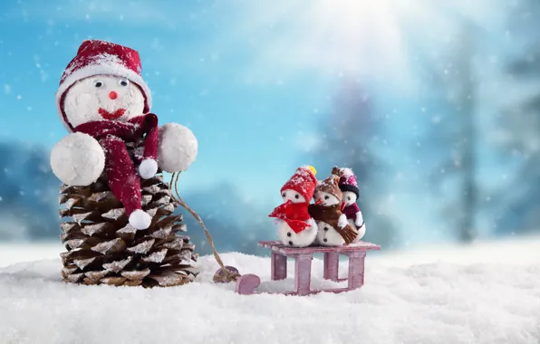 Зима, снег, снежинки, Новый Год, Рождество, снеговик, happy, Christmas
