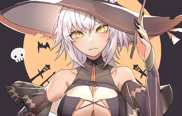 Girl, moon, sexy, cleavage, halloween, blouse, long hair, boobs