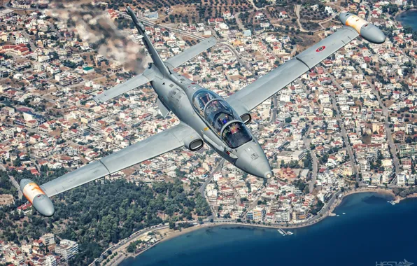 Море, Самолет, Берег, Italian Air Force, ВВС Италии, Кокпит, Aermacchi MB-339