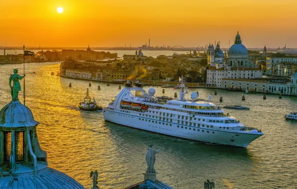 Картинка море, закат, Италия, Венеция, круизный лайнер