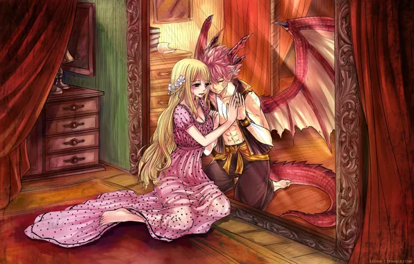 Романтика, аниме, арт, пара, двое, Fairy Tail, Нацу, Люси