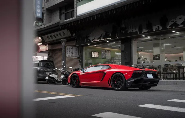 Картинка красный, спорткар, LP700-4, Lamborghini Aventador, Lamborghini Aventador LP700-4