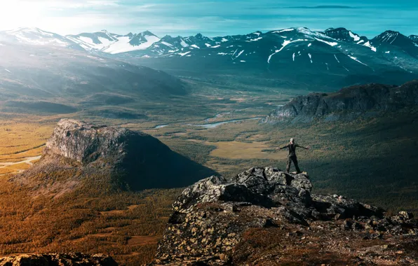 Forest, Landscape, river, sky, trees, nature, freedom, mountains