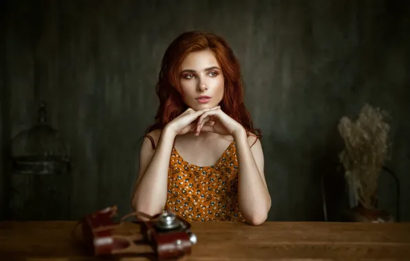 Взгляд, девушка, поза, комната, модель, рыжая, Лесной Альберт