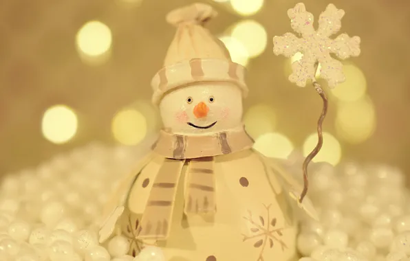 Картинка фон, праздник, игрушка, новый год, размытость, снеговик