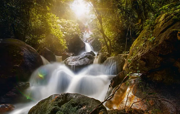 Картинка лес, камни, водопад, Бразилия, валуны, Brazil, Pernambuco, Пернамбуку