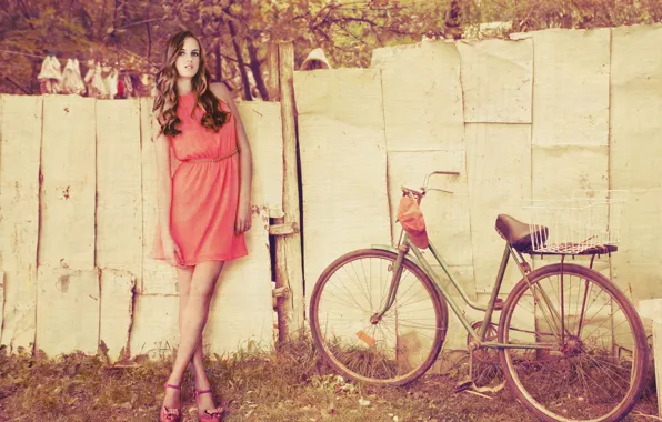 Девушка, деревья, велосипед, фон, widescreen, обои, настроения, листва