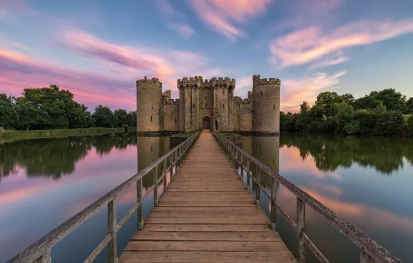 Картинка мост, замок, Англия, East Sussex, Bodiam Castle