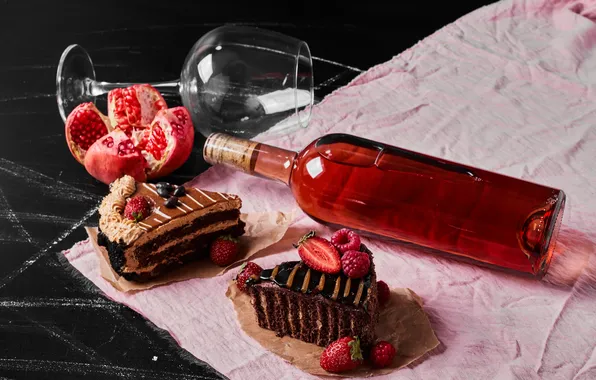 Black, cake, wine, chocolate