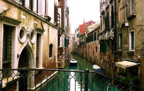 Улица, здания, дома, лодки, Италия, Венеция, канал, мостик