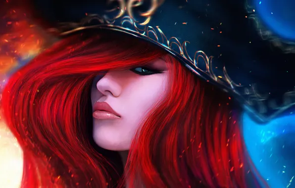 Девушка, шляпа, рыжая, lol, League of Legends, Bounty Hunter, miss fortune