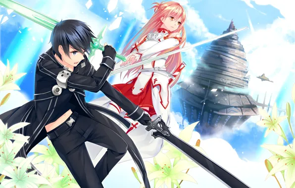 Аниме, арт, Мастера меча онлайн, Sword Art Online, Асуна, Кирито