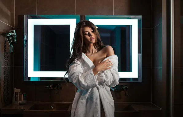 Girl, Sexy, Model, White, Beauty, Elya, Bathrobe