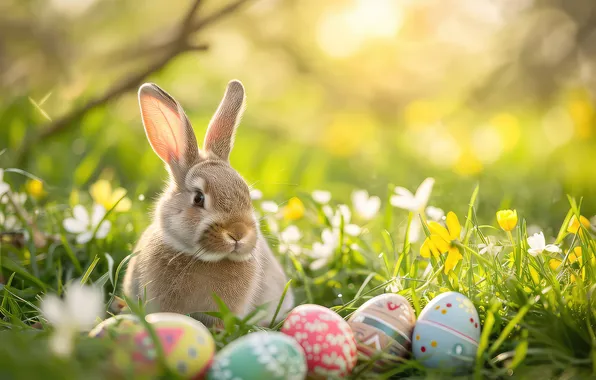 Картинка цветы, яйца, весна, colorful, Пасха, happy, flowers, spring