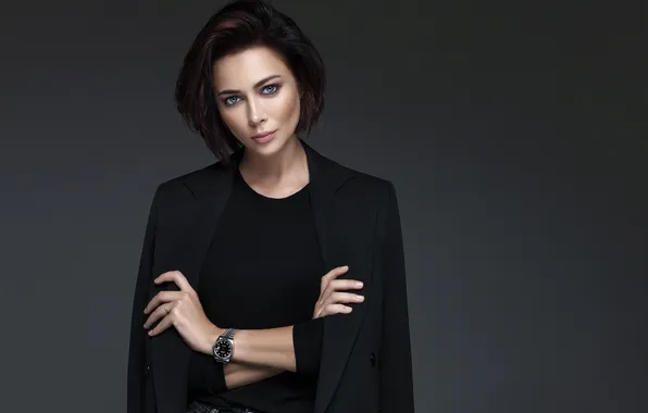 Взгляд, поза, часы, макияж, фигура, актриса, пиджак, hair