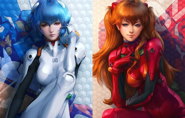 Девушка, evangelion, anime, asuka, Rei Ayanami, rei, Asuka Langley Sohryu