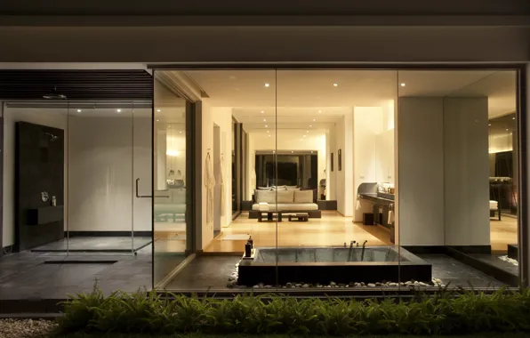 Стекло, дизайн, дом, стиль, интерьер, ванная, Phuket