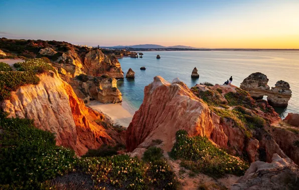 Пейзаж, природа, океан, скалы, побережье, Португалия, Algarve, Алгарве