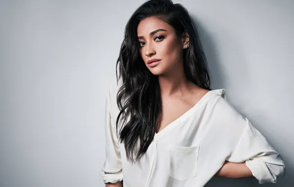 Взгляд, девушка, волосы, портрет, макияж, блузка, красивая, Shay Mitchell