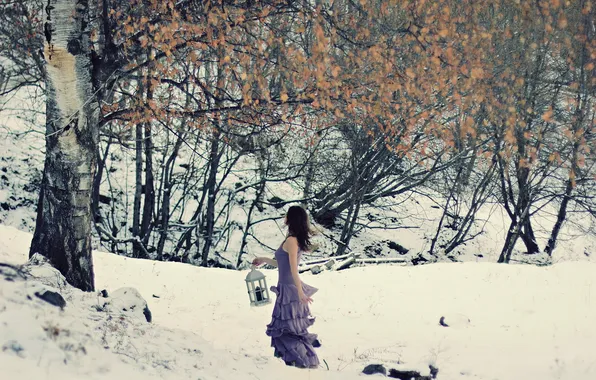 Картинка осень, девушка, снег