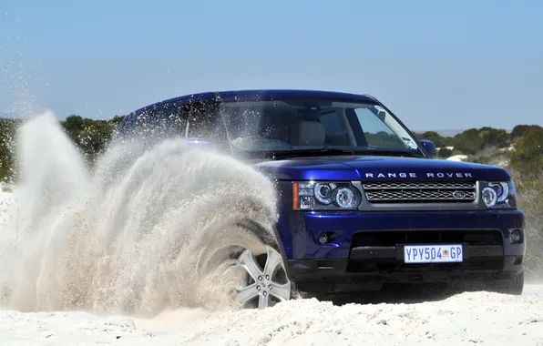 Картинка песок, небо, синий, Спорт, джип, внедорожник, Land Rover, Range Rover