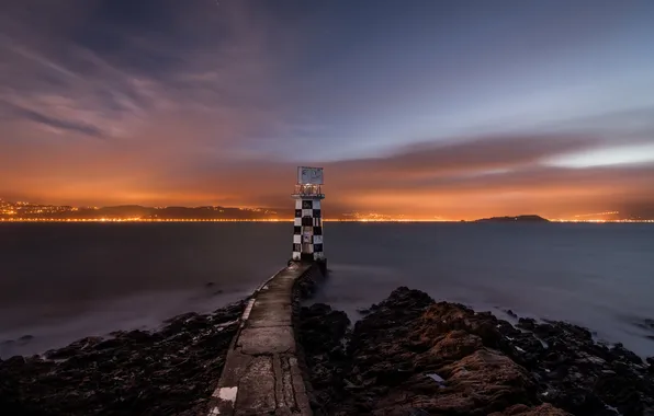 Море, пейзаж, ночь, маяк