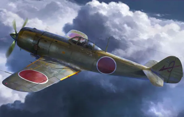 War, art, painting, aviation, ww2, Nakajima KI-84&quot;Frank&quot;