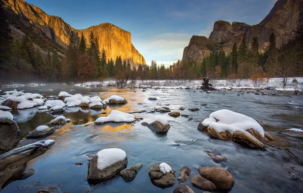 Зима, снег, Калифорния, США, Йосемити, Yosemite National Park